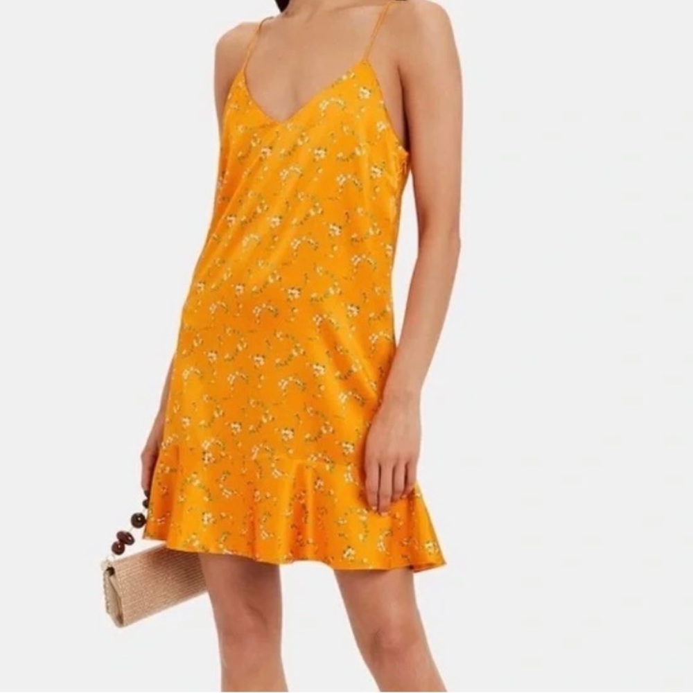 Caroline Constas Tina Floral-Printed Flounce Slip Dress in Orange Medium Silk